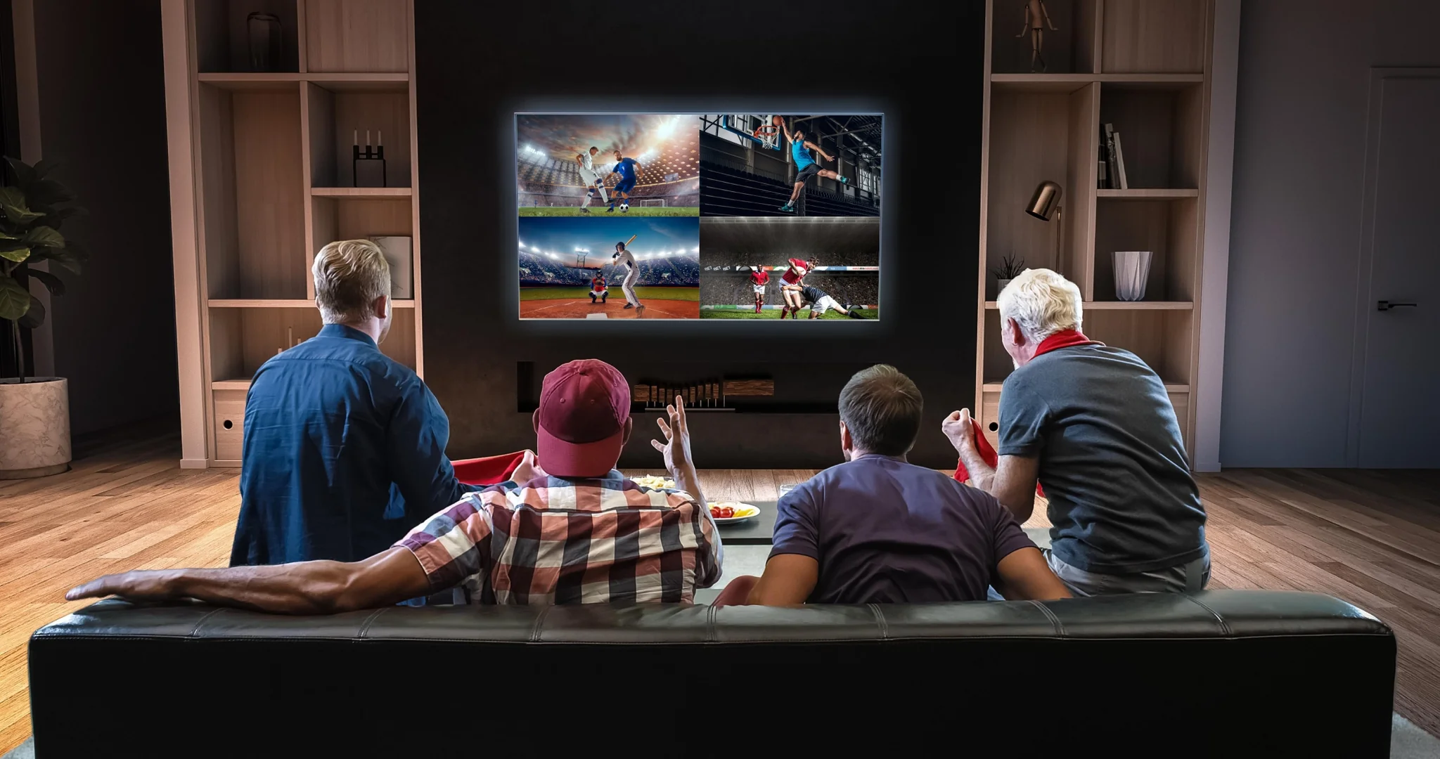 Fans watching a game together on TV Fans watching a game together on TV